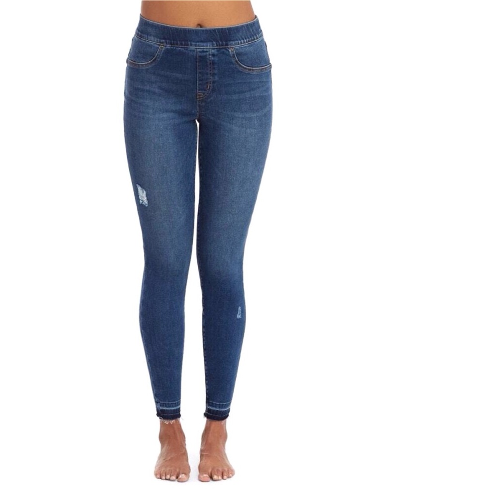 SPANX Distressed Skinny Ankle Jeans Pull On Released Hem Pull On Blue Size XS/2